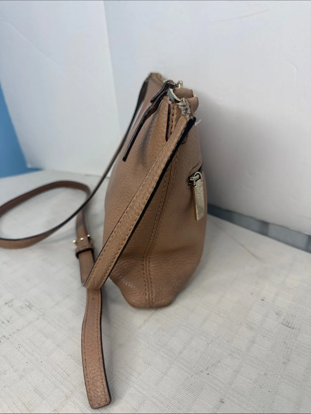 Leather Crossbody Bag in Taupe - Classic Women's Shoulder Bag